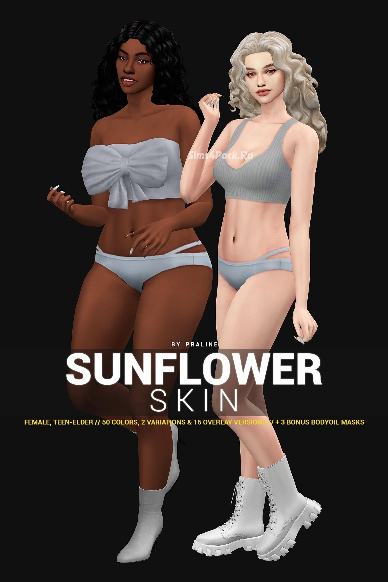 Женский скинтон  SUNFLOWER Skin And Overlay  для Симс 4
